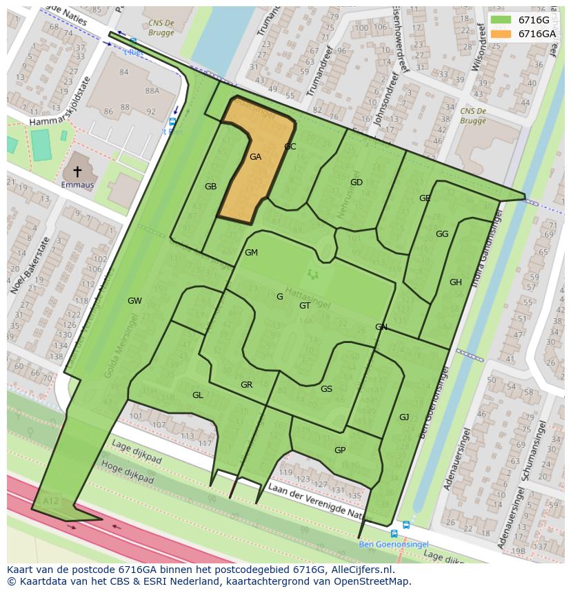 Afbeelding van het postcodegebied 6716 GA op de kaart.