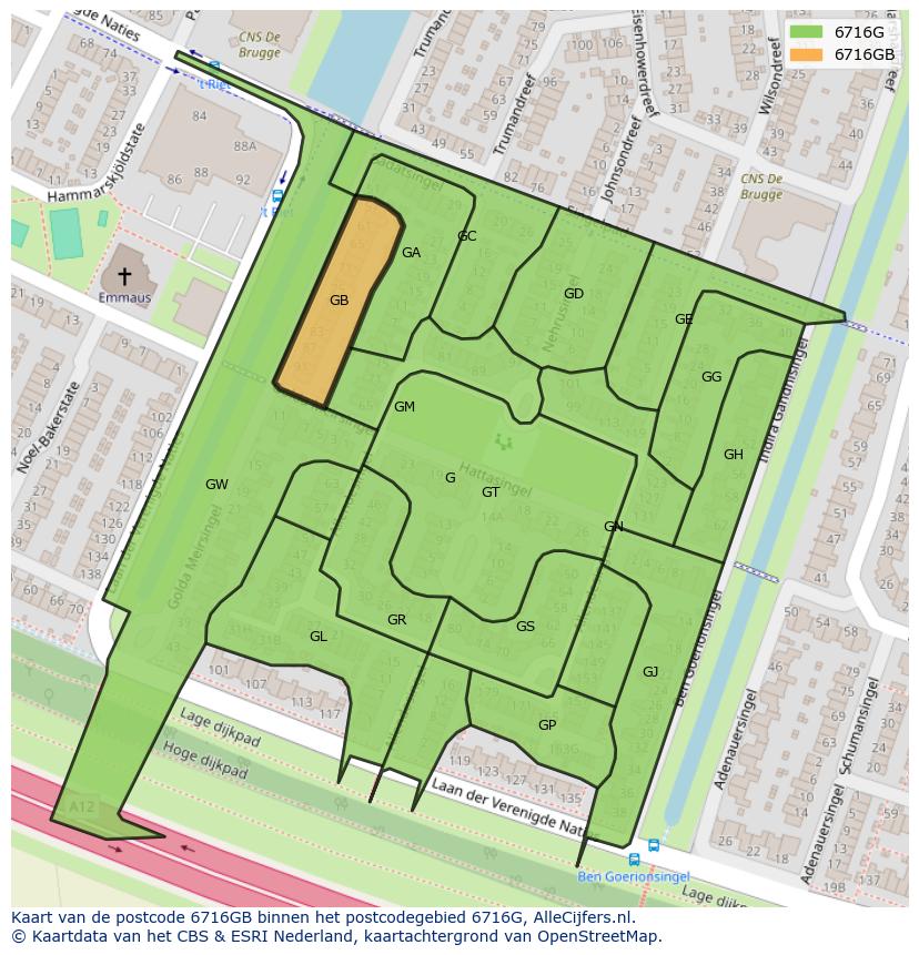 Afbeelding van het postcodegebied 6716 GB op de kaart.