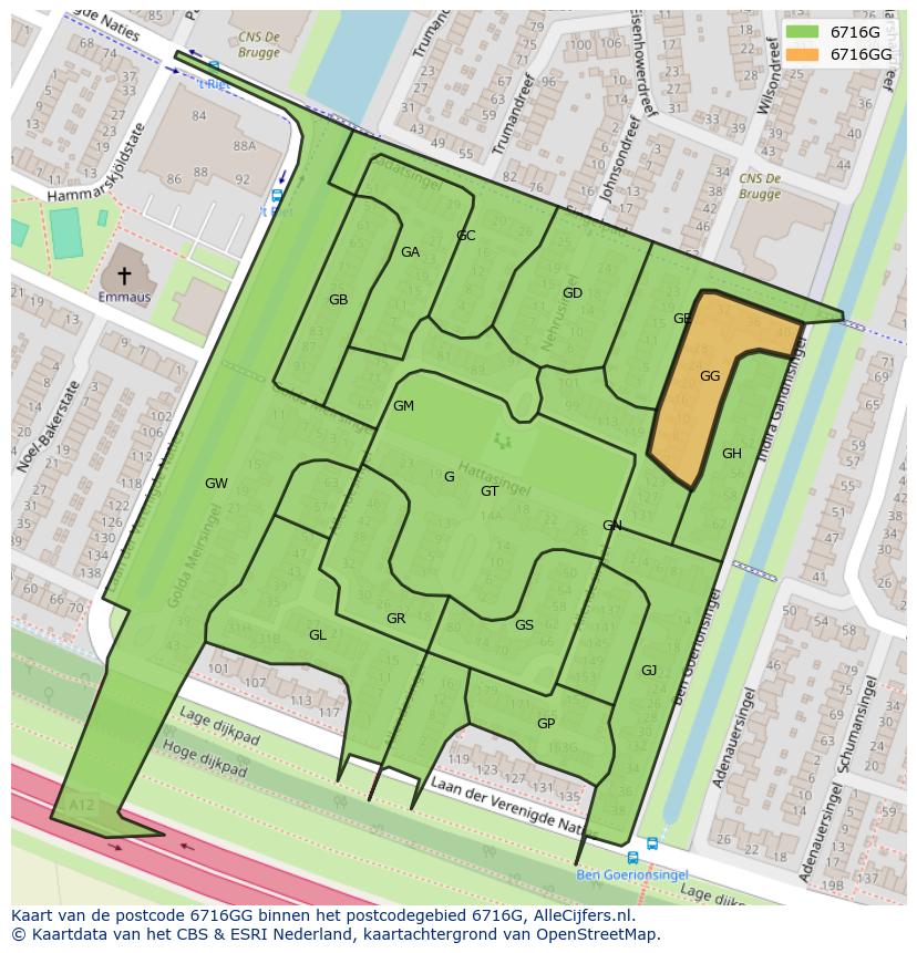 Afbeelding van het postcodegebied 6716 GG op de kaart.