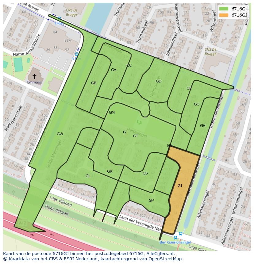 Afbeelding van het postcodegebied 6716 GJ op de kaart.