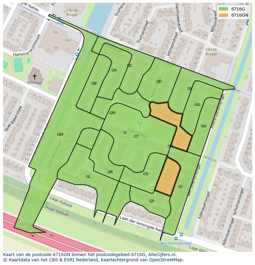 Afbeelding van het postcodegebied 6716 GN op de kaart.