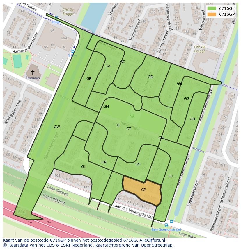 Afbeelding van het postcodegebied 6716 GP op de kaart.