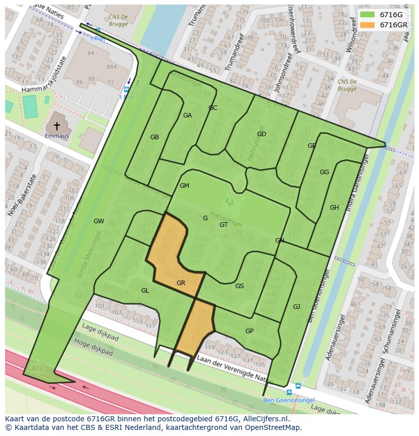 Afbeelding van het postcodegebied 6716 GR op de kaart.