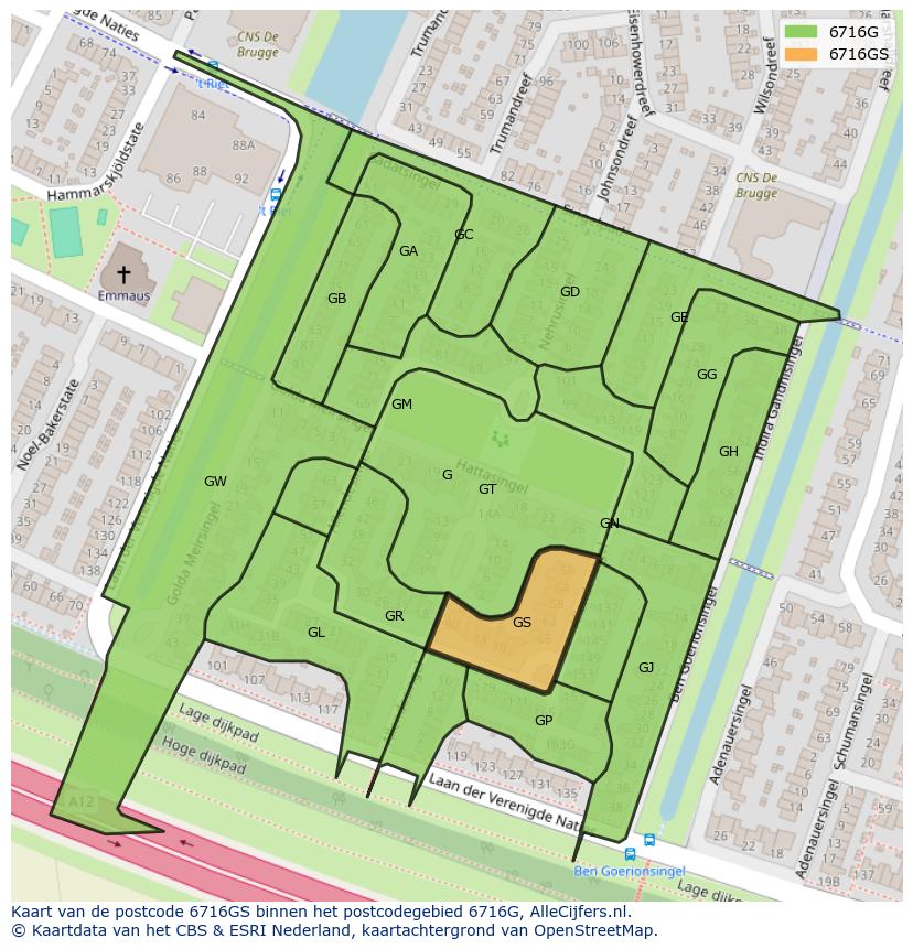 Afbeelding van het postcodegebied 6716 GS op de kaart.