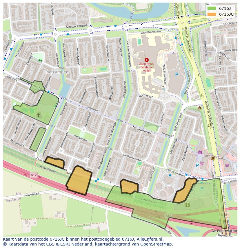 Afbeelding van het postcodegebied 6716 JC op de kaart.