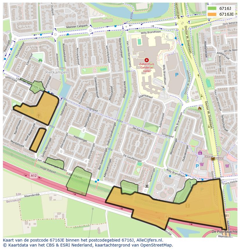 Afbeelding van het postcodegebied 6716 JE op de kaart.