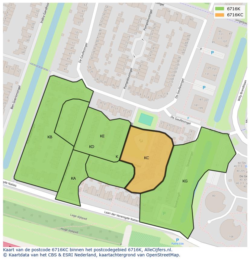 Afbeelding van het postcodegebied 6716 KC op de kaart.