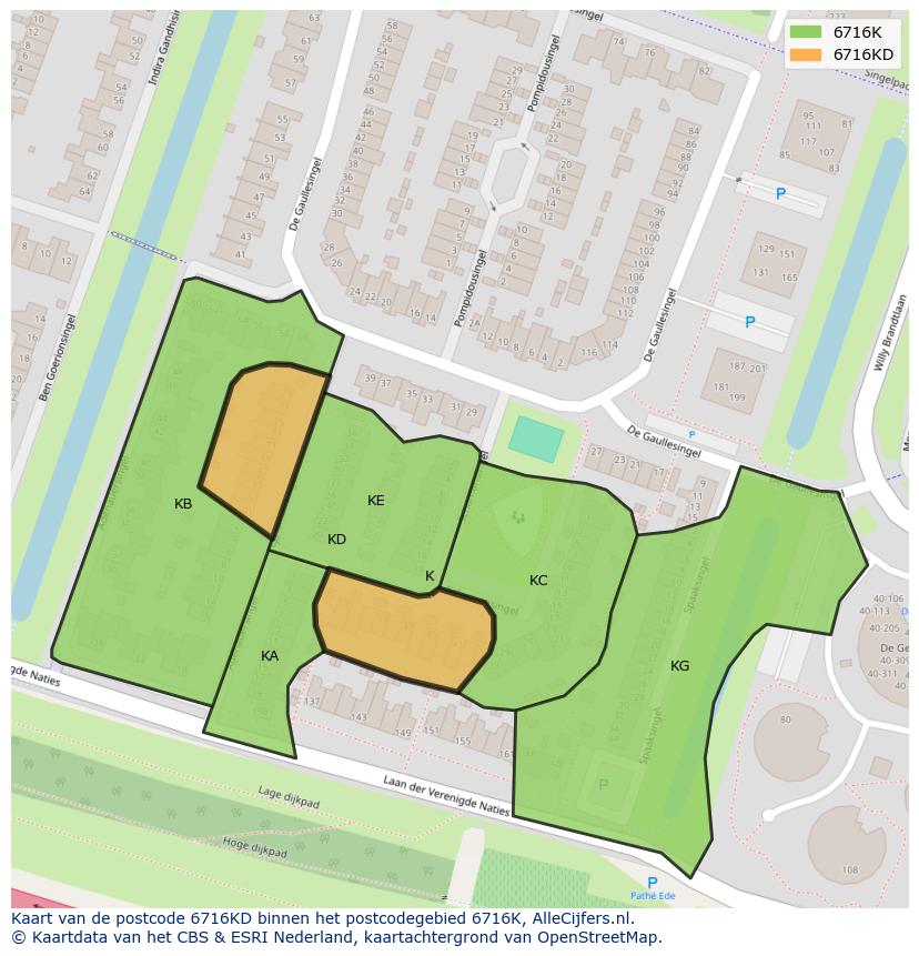 Afbeelding van het postcodegebied 6716 KD op de kaart.