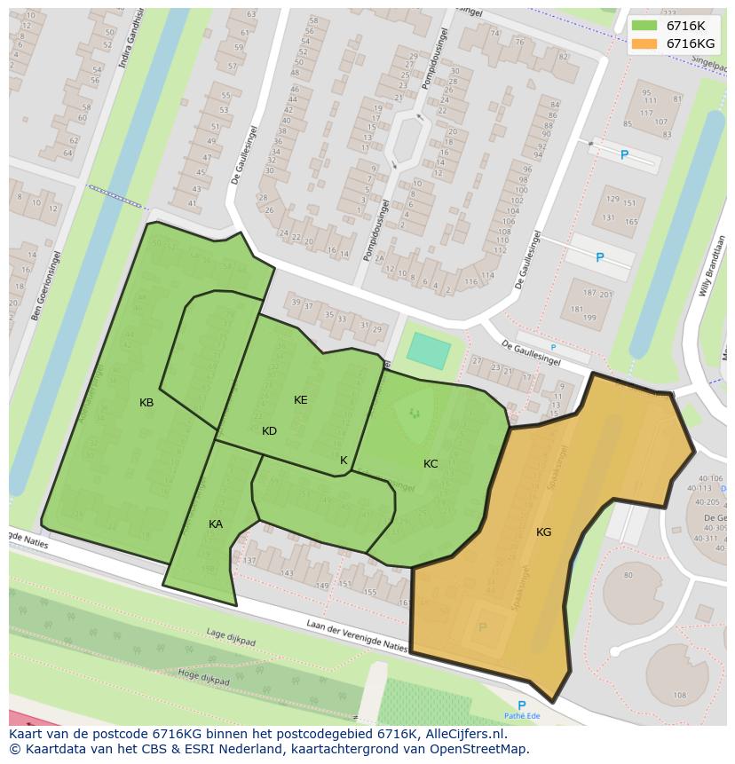 Afbeelding van het postcodegebied 6716 KG op de kaart.