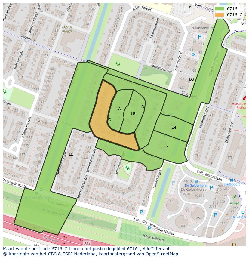 Afbeelding van het postcodegebied 6716 LC op de kaart.