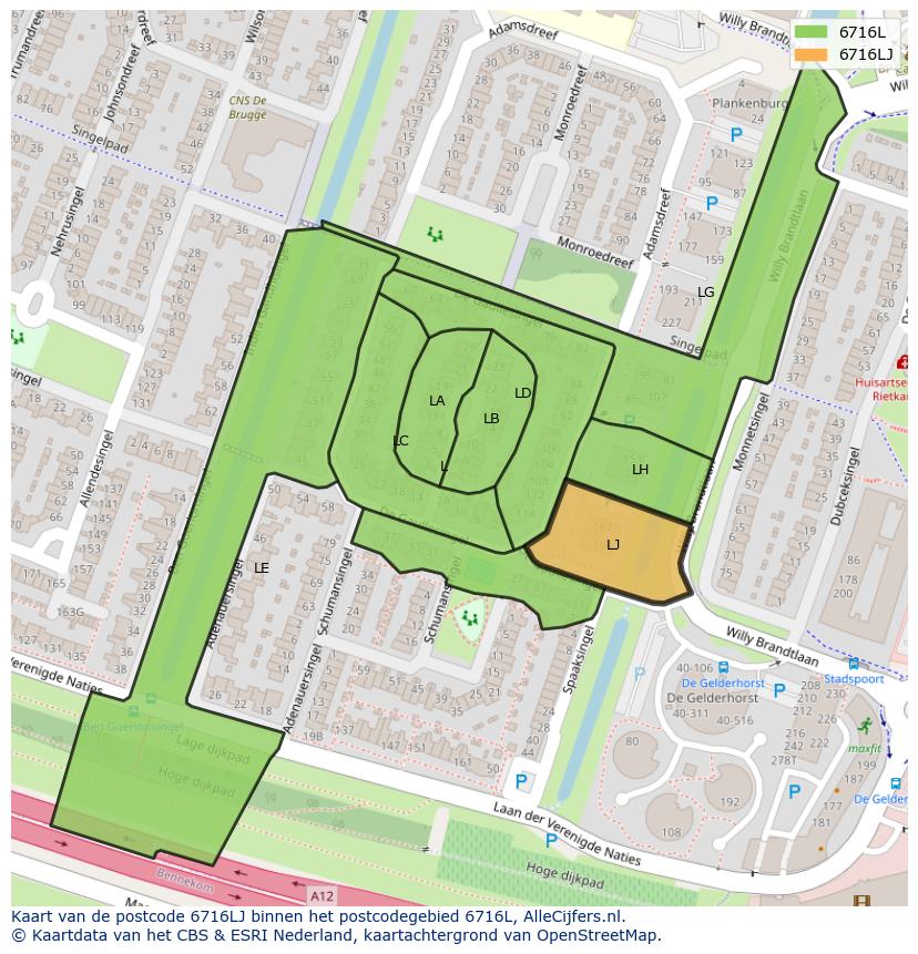 Afbeelding van het postcodegebied 6716 LJ op de kaart.
