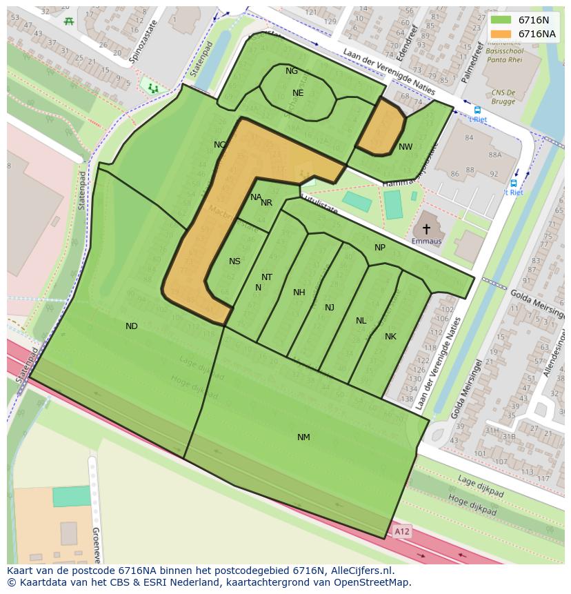Afbeelding van het postcodegebied 6716 NA op de kaart.