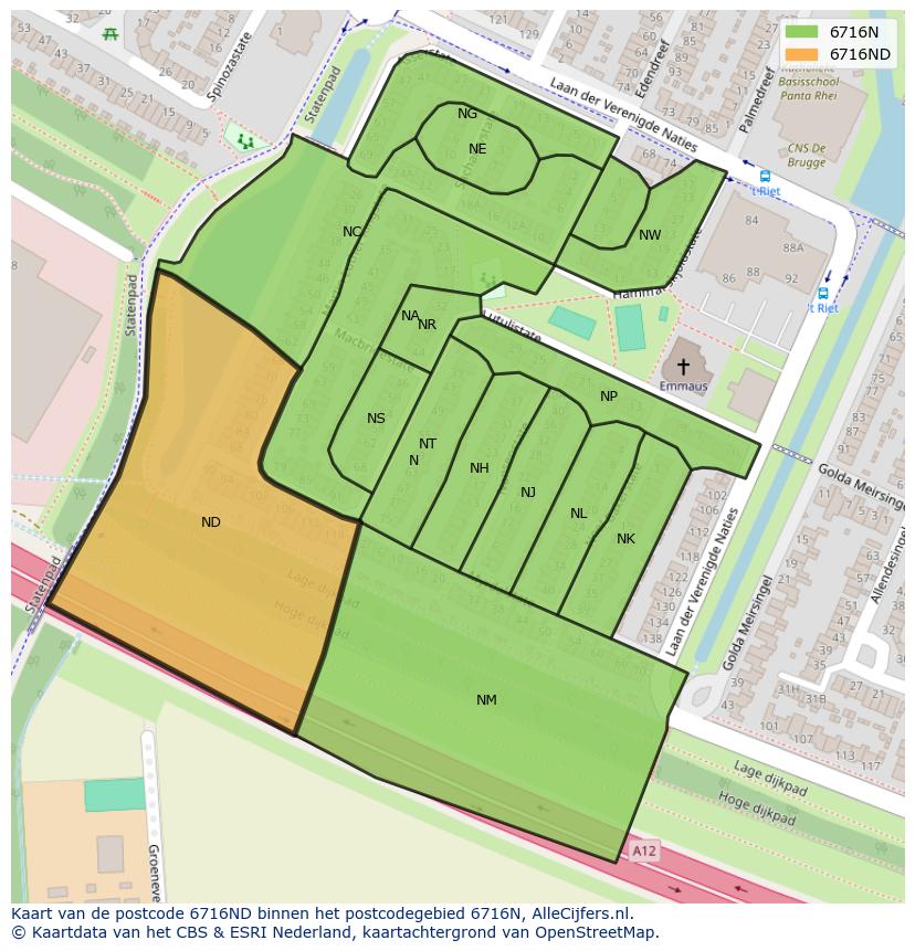Afbeelding van het postcodegebied 6716 ND op de kaart.