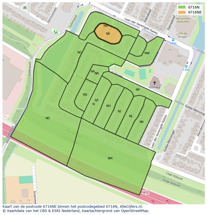 Afbeelding van het postcodegebied 6716 NE op de kaart.