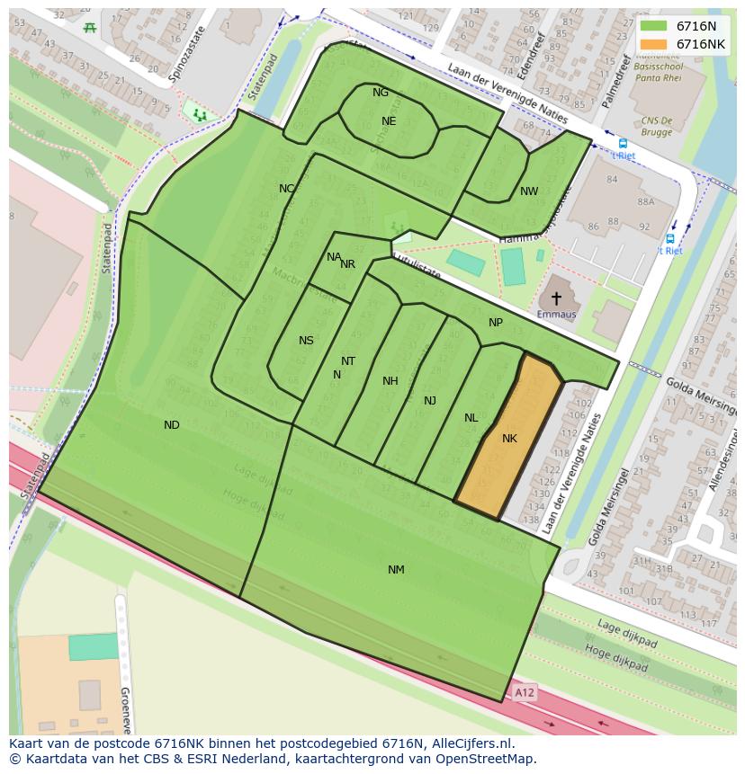 Afbeelding van het postcodegebied 6716 NK op de kaart.