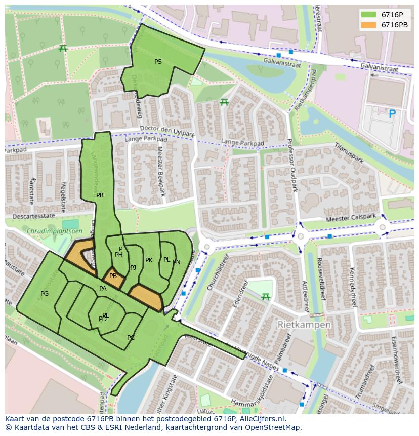 Afbeelding van het postcodegebied 6716 PB op de kaart.