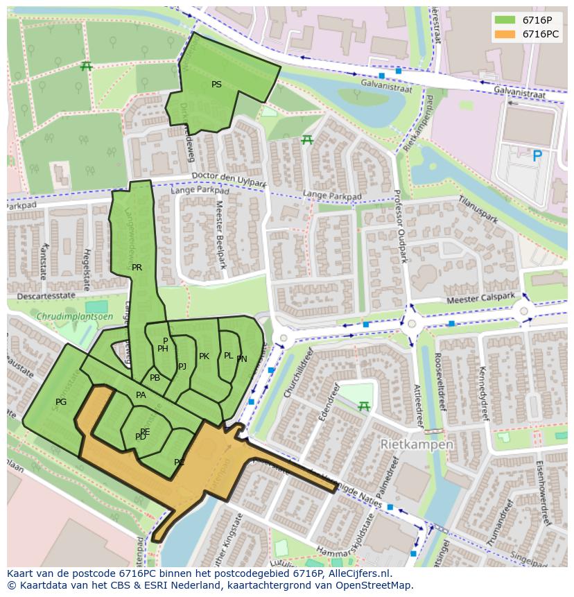 Afbeelding van het postcodegebied 6716 PC op de kaart.