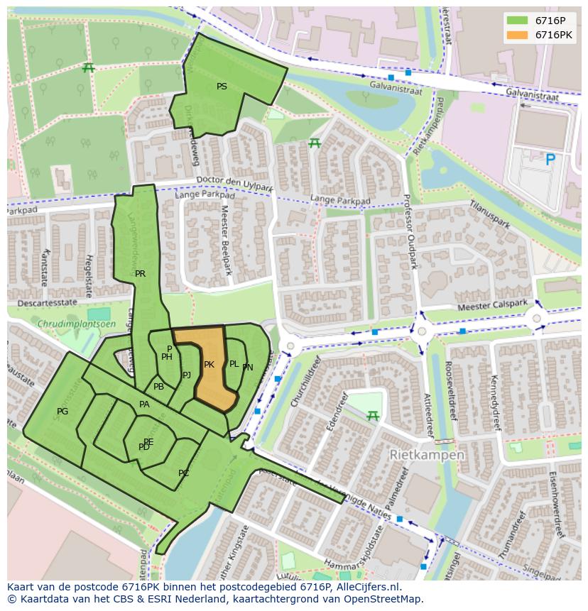 Afbeelding van het postcodegebied 6716 PK op de kaart.