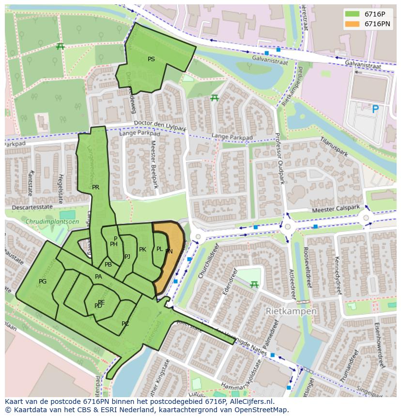 Afbeelding van het postcodegebied 6716 PN op de kaart.