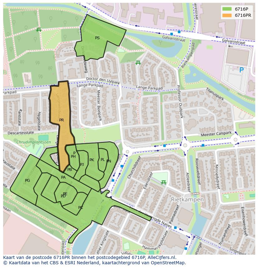 Afbeelding van het postcodegebied 6716 PR op de kaart.