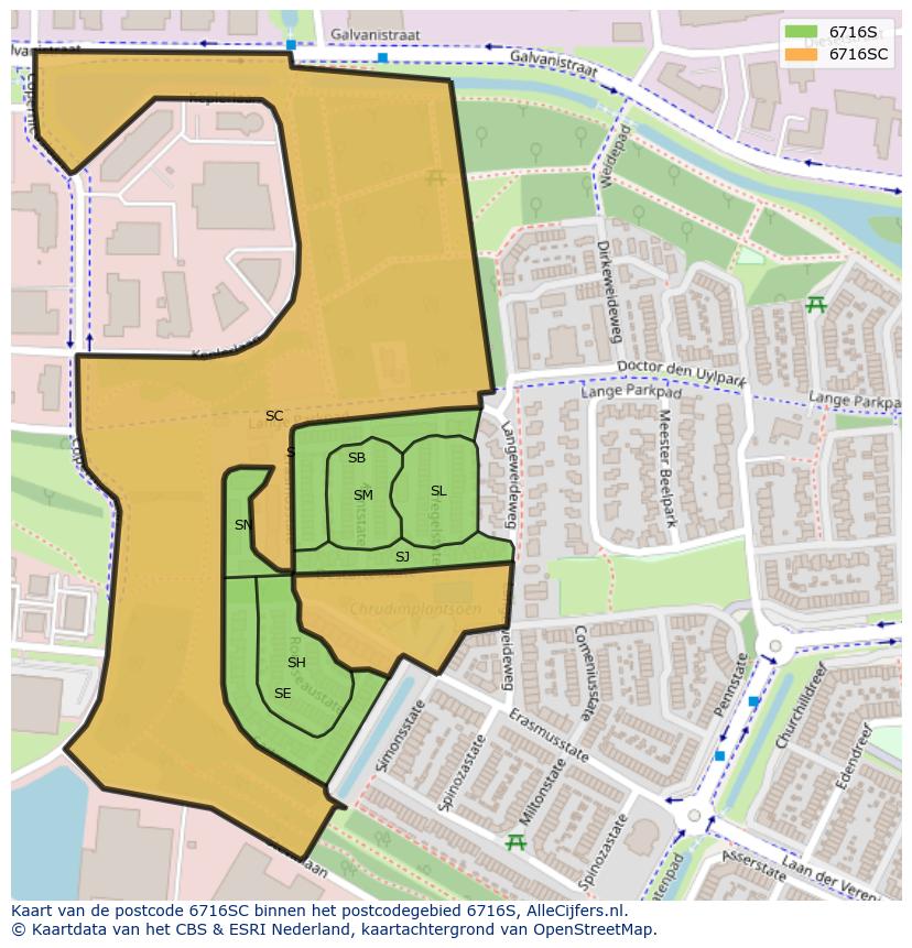 Afbeelding van het postcodegebied 6716 SC op de kaart.