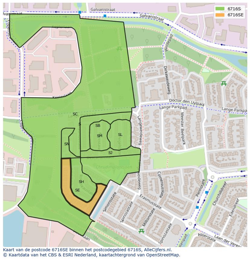 Afbeelding van het postcodegebied 6716 SE op de kaart.