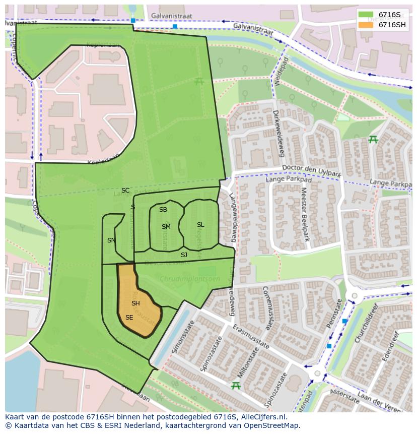 Afbeelding van het postcodegebied 6716 SH op de kaart.