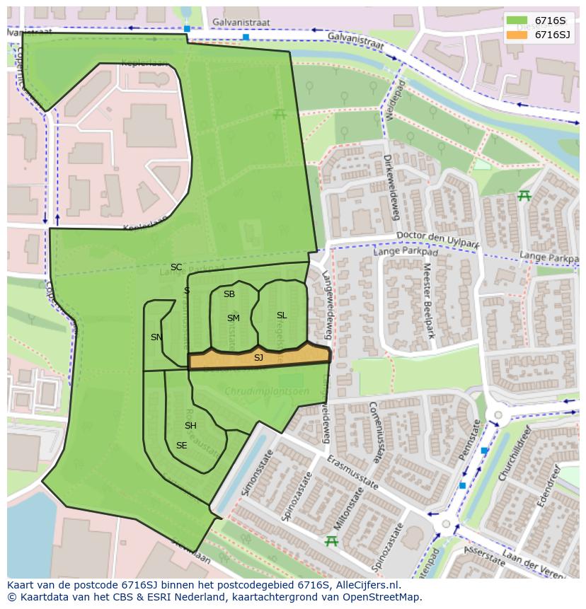 Afbeelding van het postcodegebied 6716 SJ op de kaart.