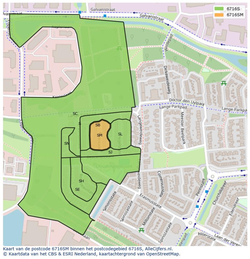 Afbeelding van het postcodegebied 6716 SM op de kaart.