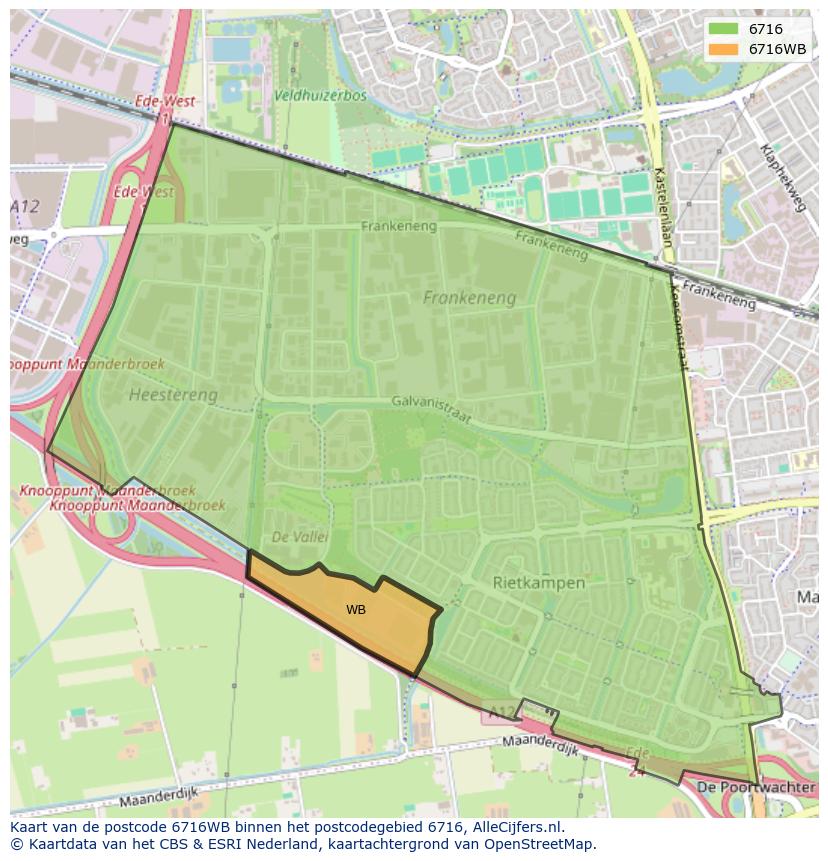 Afbeelding van het postcodegebied 6716 WB op de kaart.