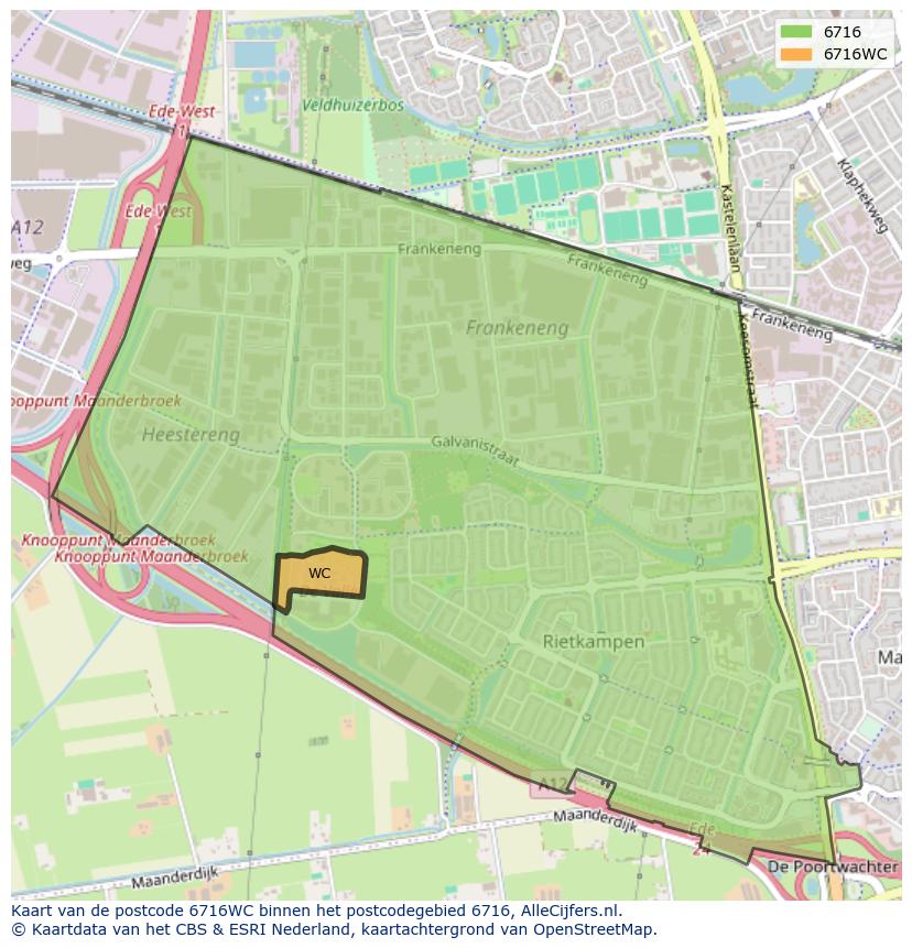 Afbeelding van het postcodegebied 6716 WC op de kaart.