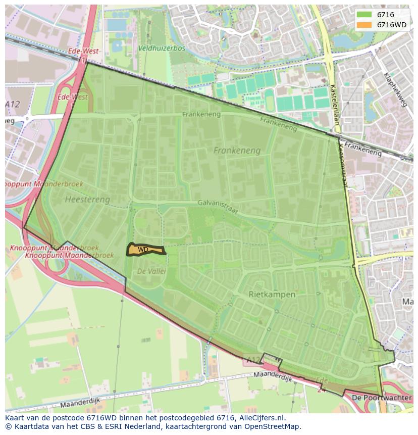 Afbeelding van het postcodegebied 6716 WD op de kaart.