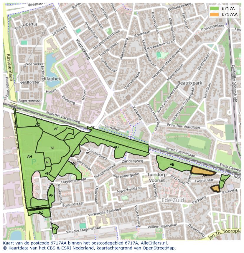 Afbeelding van het postcodegebied 6717 AA op de kaart.