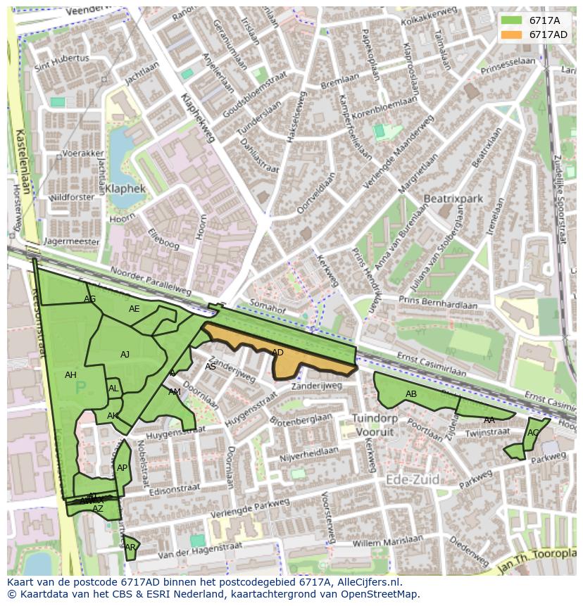 Afbeelding van het postcodegebied 6717 AD op de kaart.