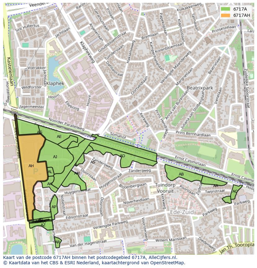 Afbeelding van het postcodegebied 6717 AH op de kaart.