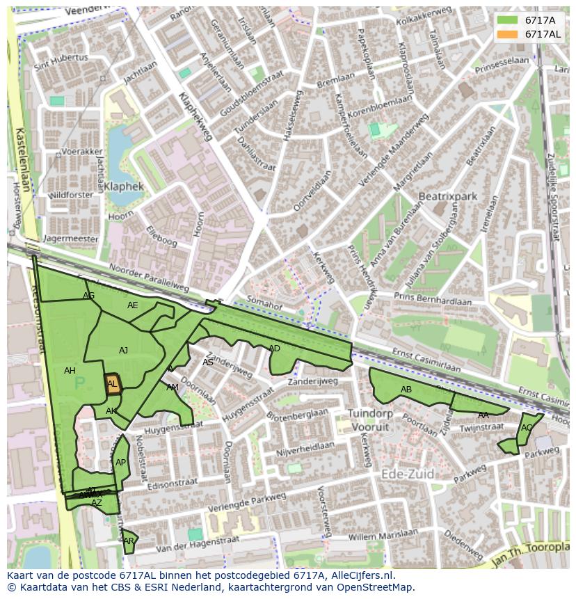 Afbeelding van het postcodegebied 6717 AL op de kaart.