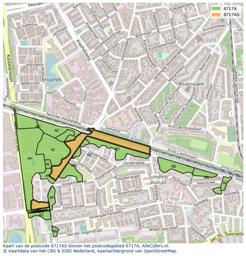 Afbeelding van het postcodegebied 6717 AS op de kaart.
