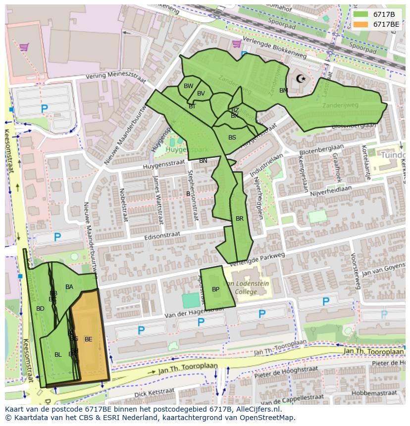 Afbeelding van het postcodegebied 6717 BE op de kaart.