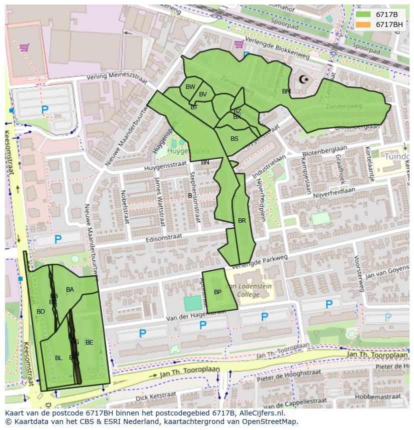 Afbeelding van het postcodegebied 6717 BH op de kaart.