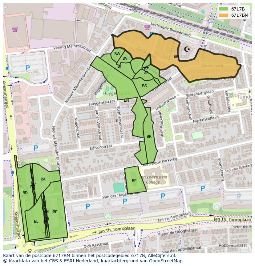 Afbeelding van het postcodegebied 6717 BM op de kaart.