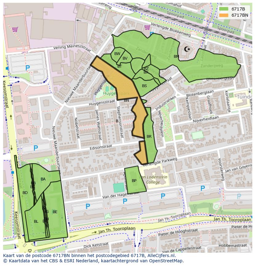 Afbeelding van het postcodegebied 6717 BN op de kaart.