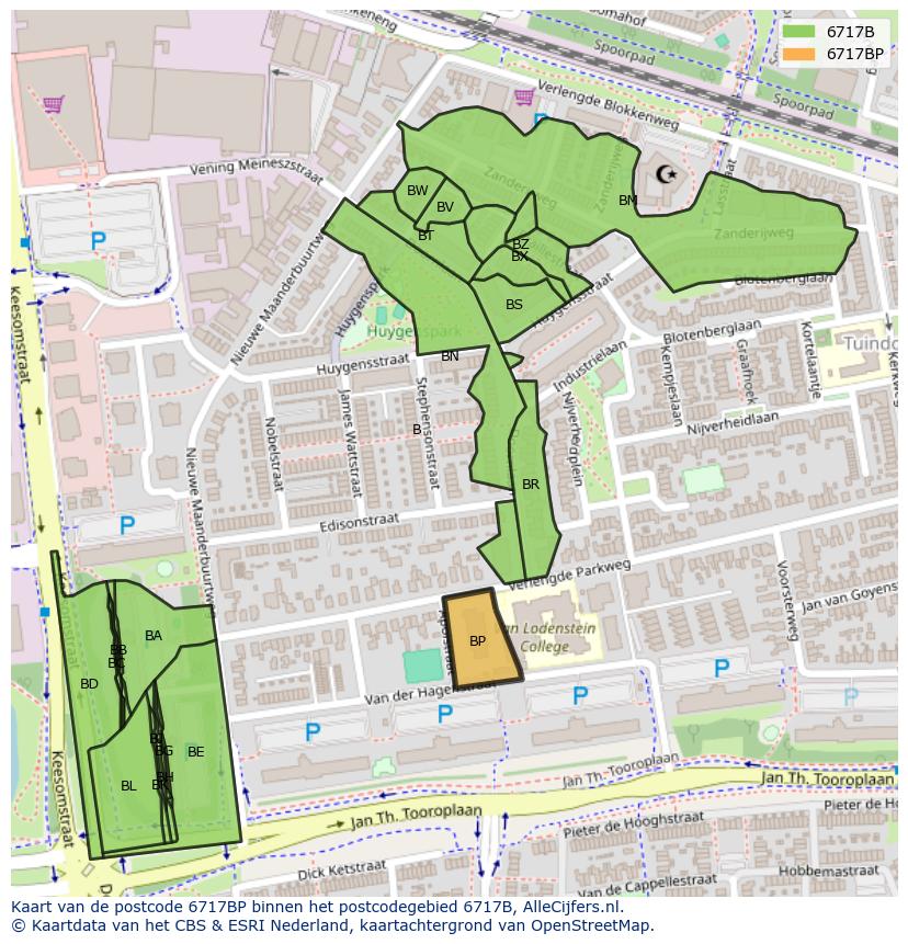 Afbeelding van het postcodegebied 6717 BP op de kaart.