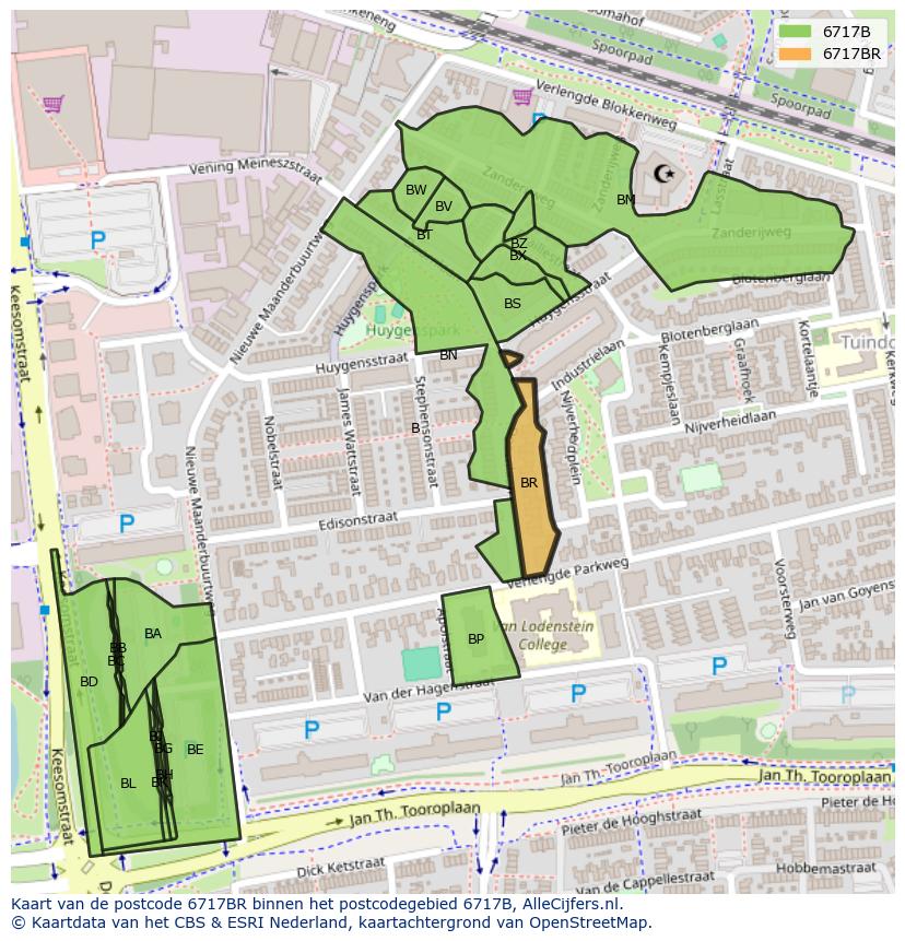 Afbeelding van het postcodegebied 6717 BR op de kaart.