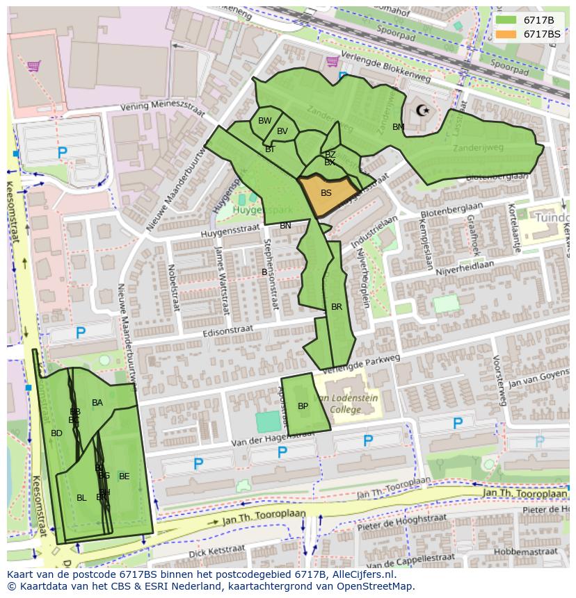 Afbeelding van het postcodegebied 6717 BS op de kaart.