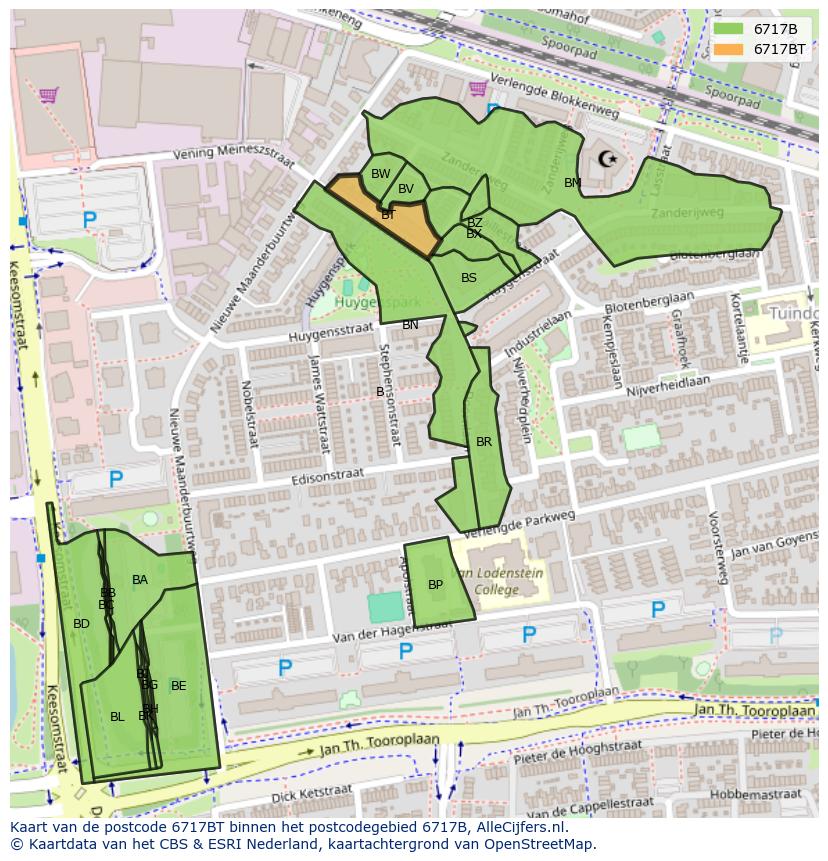 Afbeelding van het postcodegebied 6717 BT op de kaart.