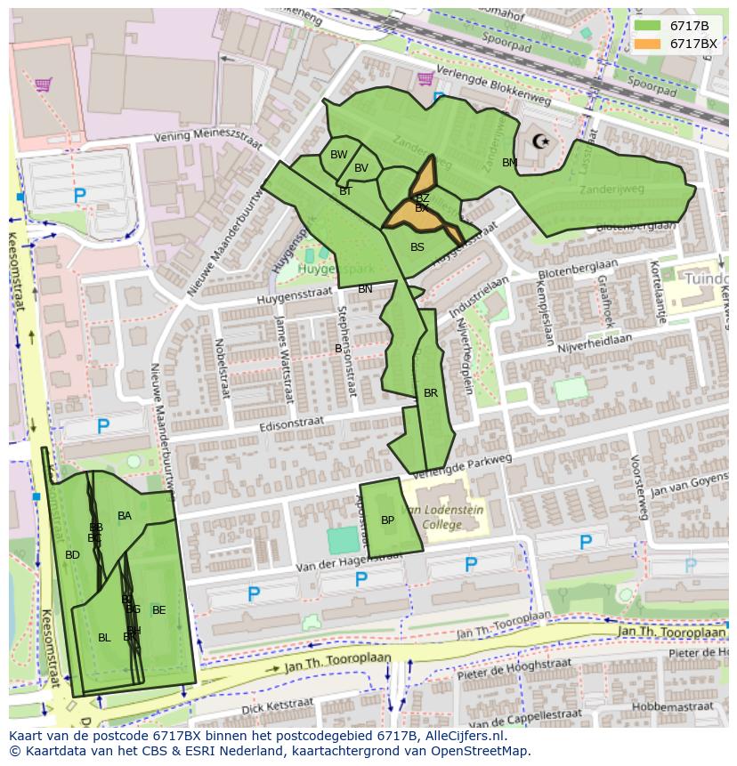Afbeelding van het postcodegebied 6717 BX op de kaart.