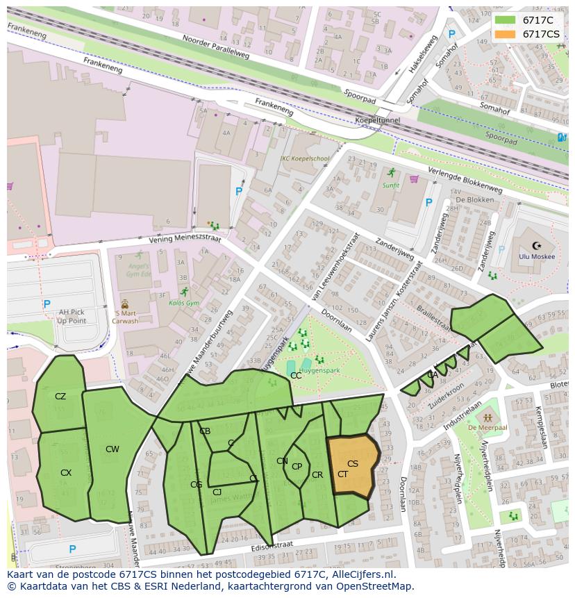 Afbeelding van het postcodegebied 6717 CS op de kaart.