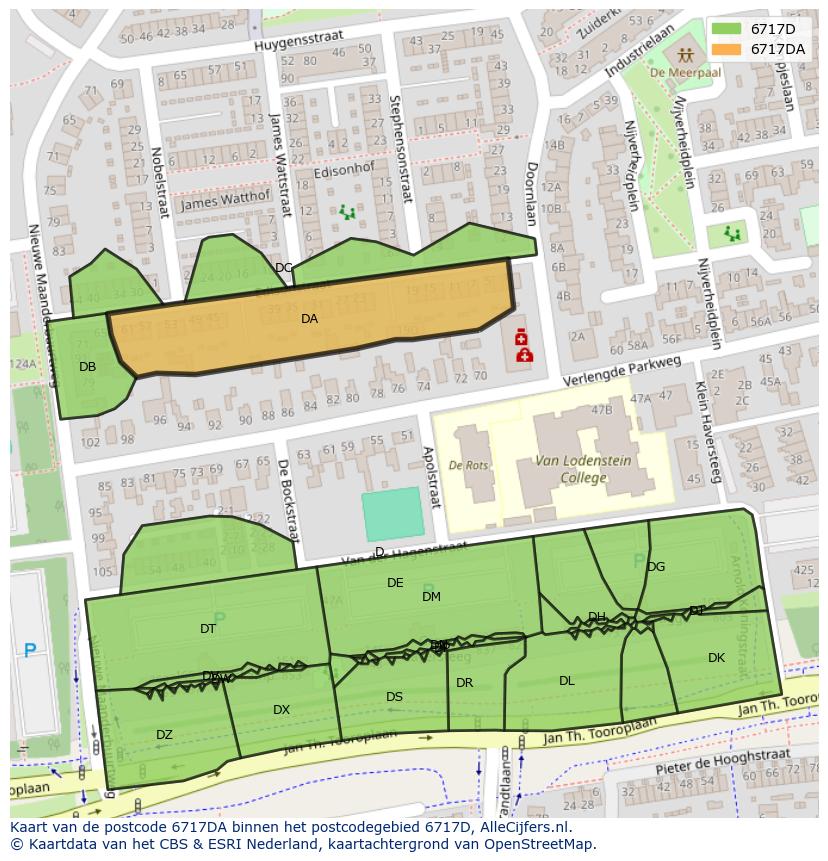 Afbeelding van het postcodegebied 6717 DA op de kaart.