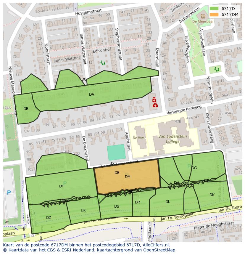 Afbeelding van het postcodegebied 6717 DM op de kaart.