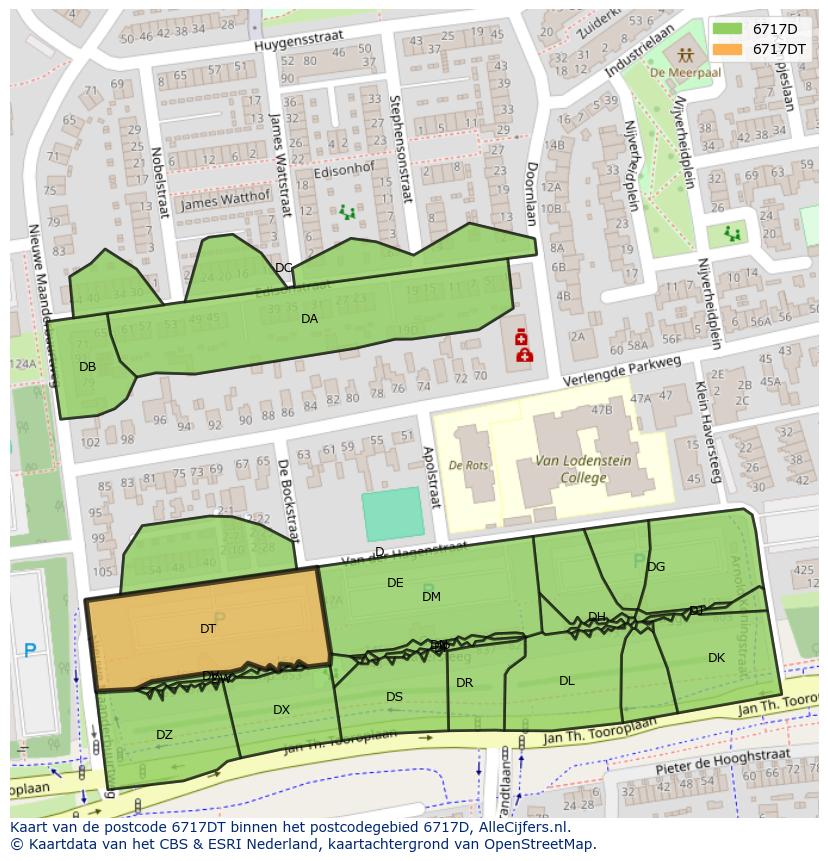 Afbeelding van het postcodegebied 6717 DT op de kaart.